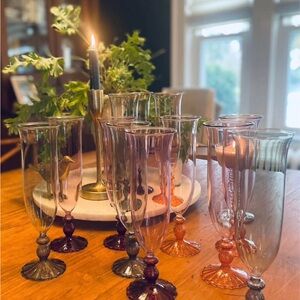 Anthropologie Assorted Colored Flute Glasses -12 total